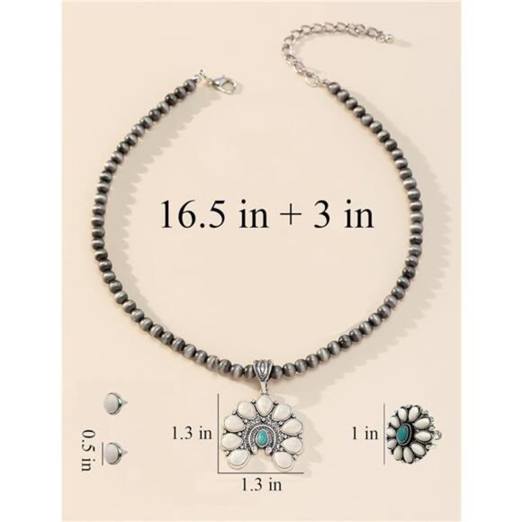 Navajo Pearl Necklace Western Jewelry Set for Women Turquoise Necklace Bohemian - Picture 6 of 6